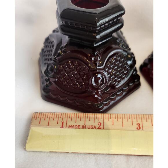 Avon 1876 Cape Cod Ruby Red Candle Holders Set of 3 Hex Taper Holders USA - Picture 6 of 6